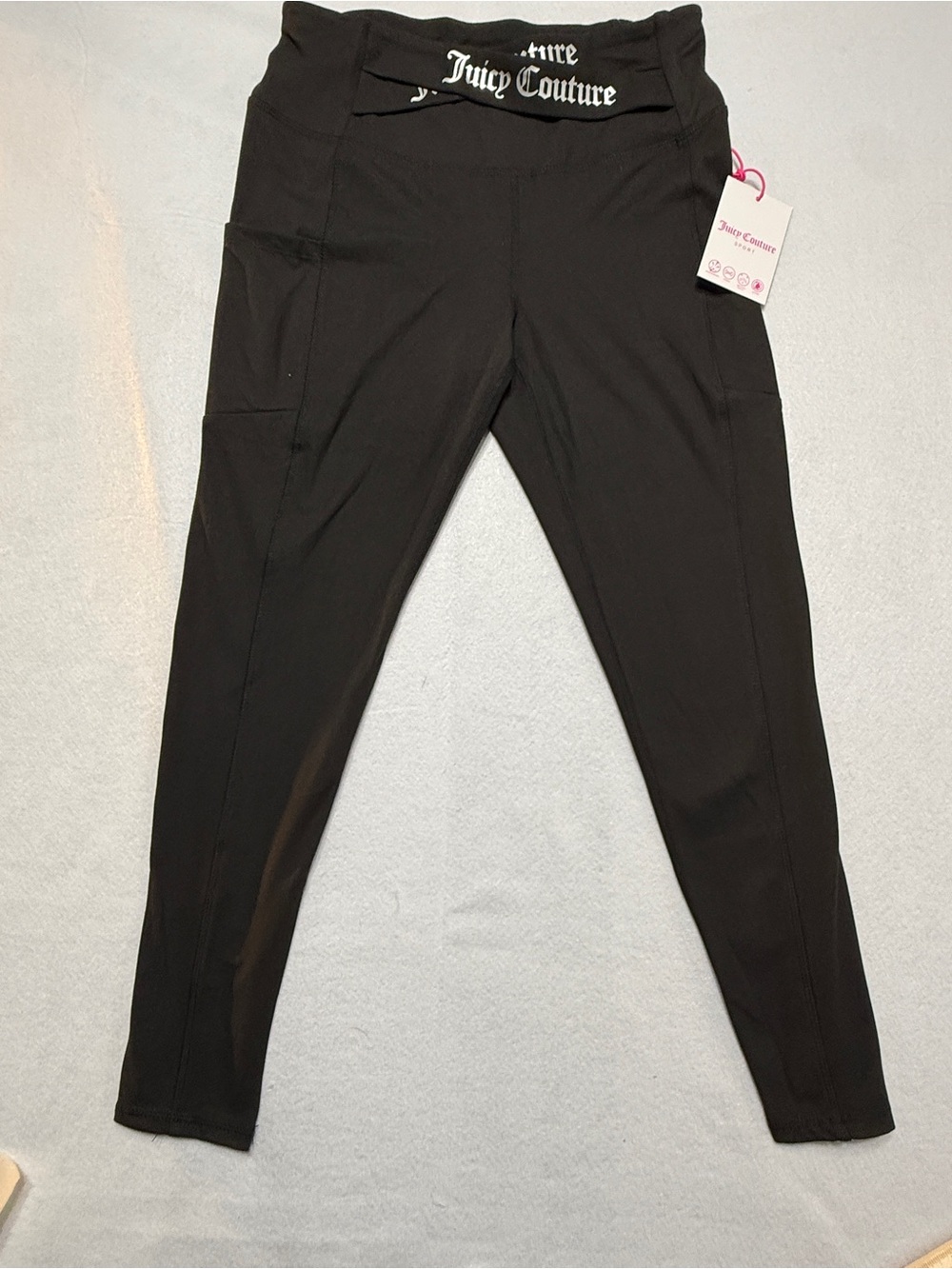 Juicy Couture Sport NWT Black Leggings  crisscross Logo Waistband Sz M